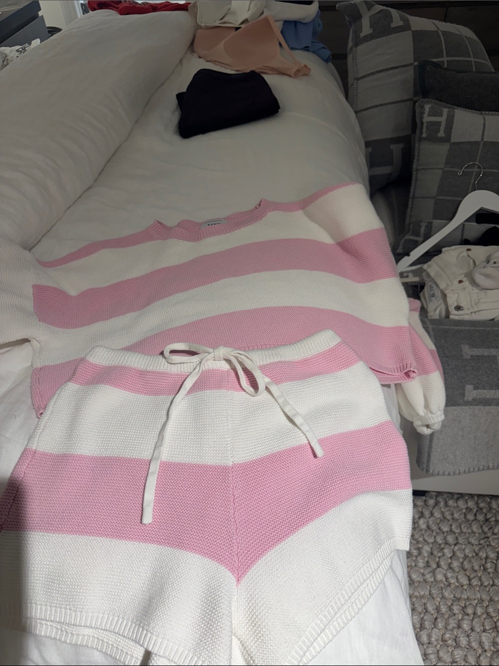 Sabo Striped Pink & White Knit Shorts - Kids Bottoms